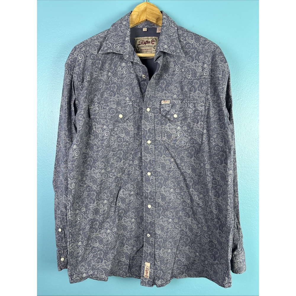 Rafter C Pearl Snap Shirt Mens Large Cowboy Collection Blue Paisley Proflex 45